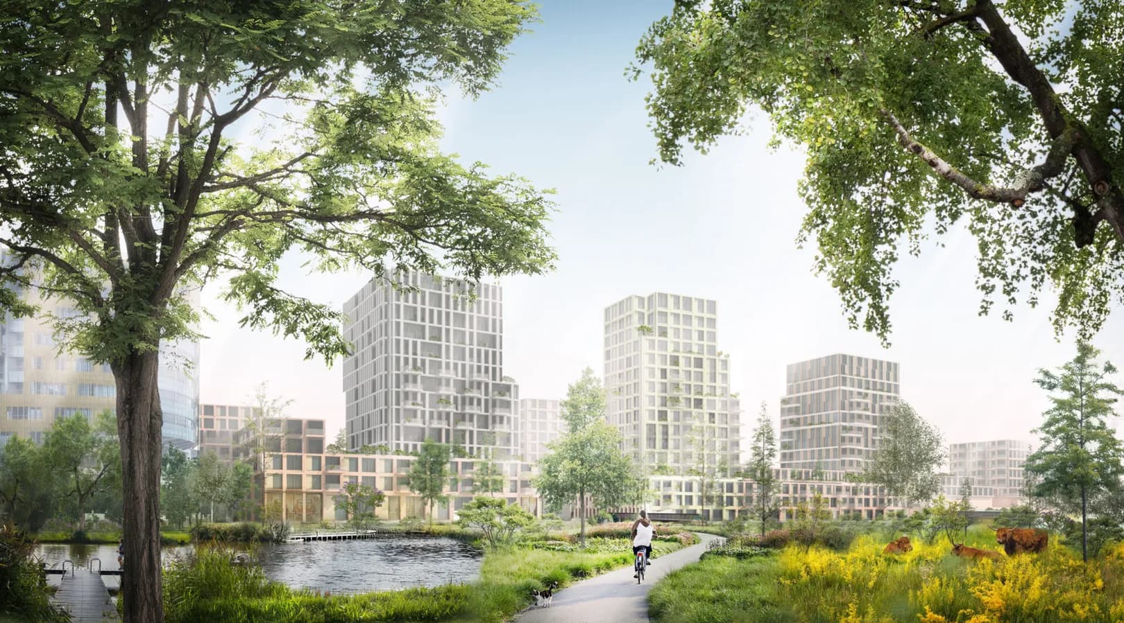 Het gebied rond de Euromarkt in Alphen aan den Rijn, met woonblokken langs het water